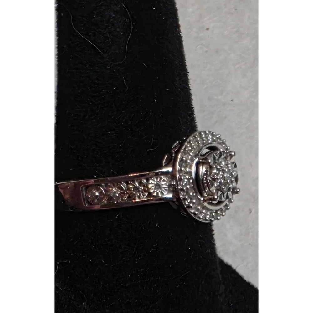 Round Brilliant 1/5 ct Natural Diamond Halo Ring Sterling Silver 925 Size 7